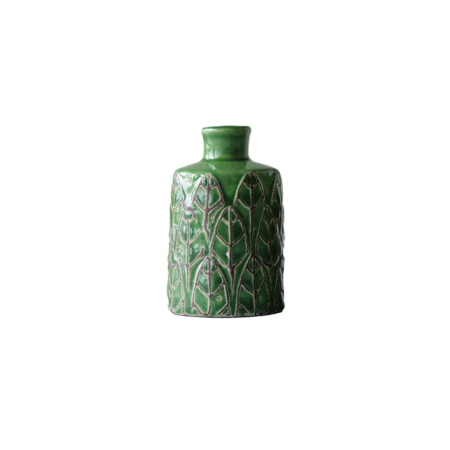 Green Embossed Stoneware Vase