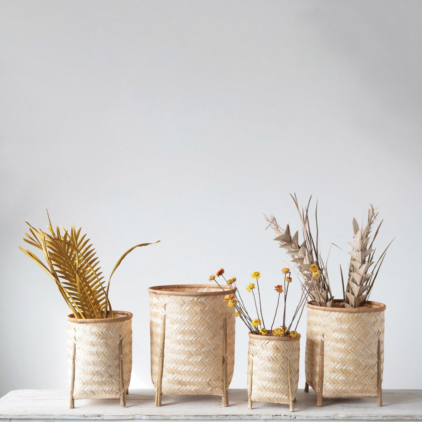 7in-13in Woven Bamboo Basket with Legs