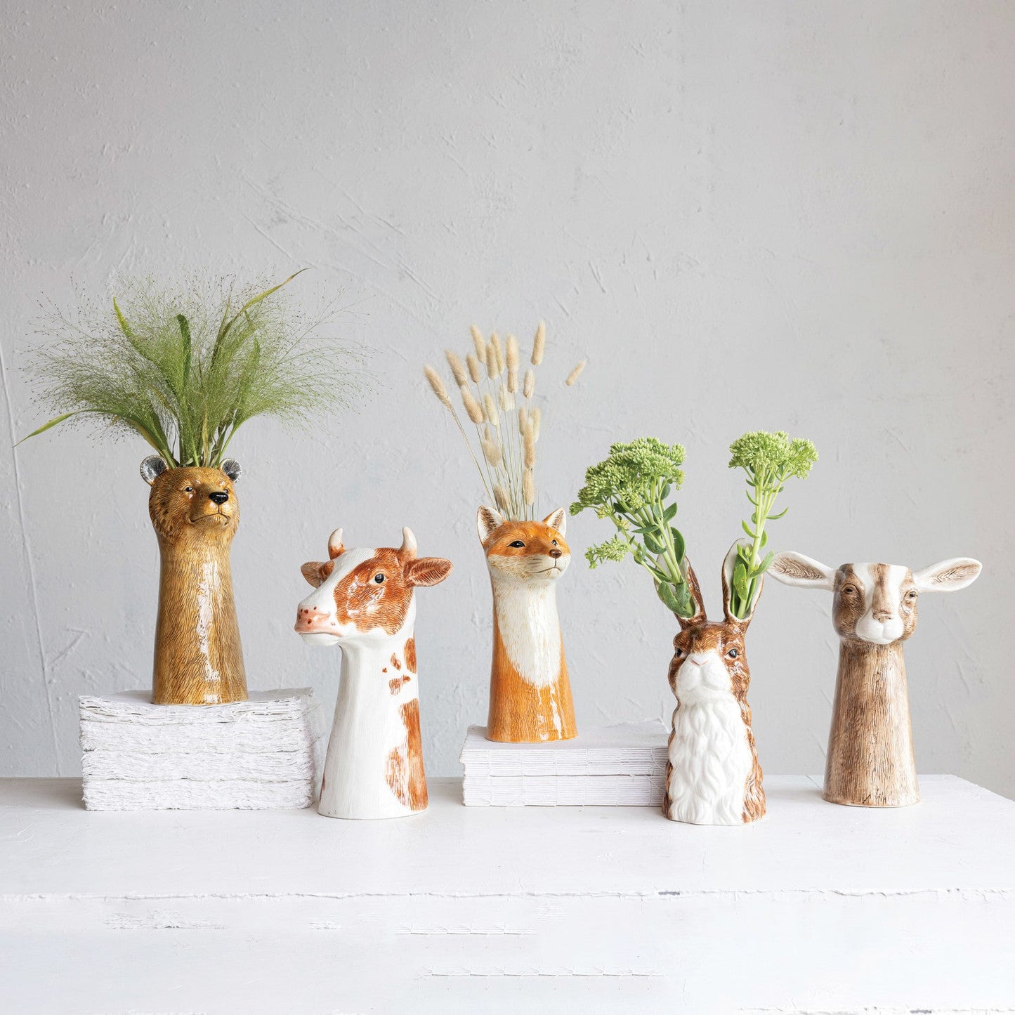 Goat Hand-Painted Stoneware Vase