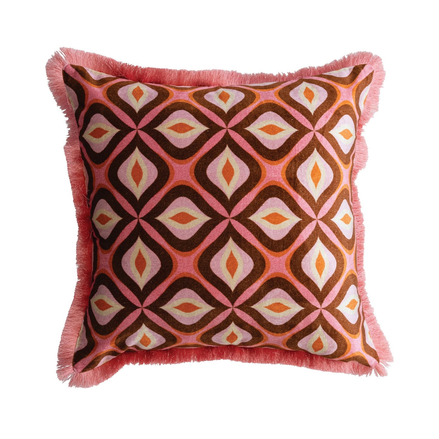 20in Velvet Ogee Pattern & Eyelash Fringe Pillow