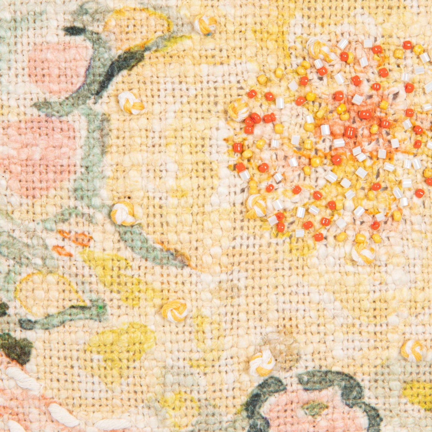 Embroidered Floral Pillow with Eyelash Fringe