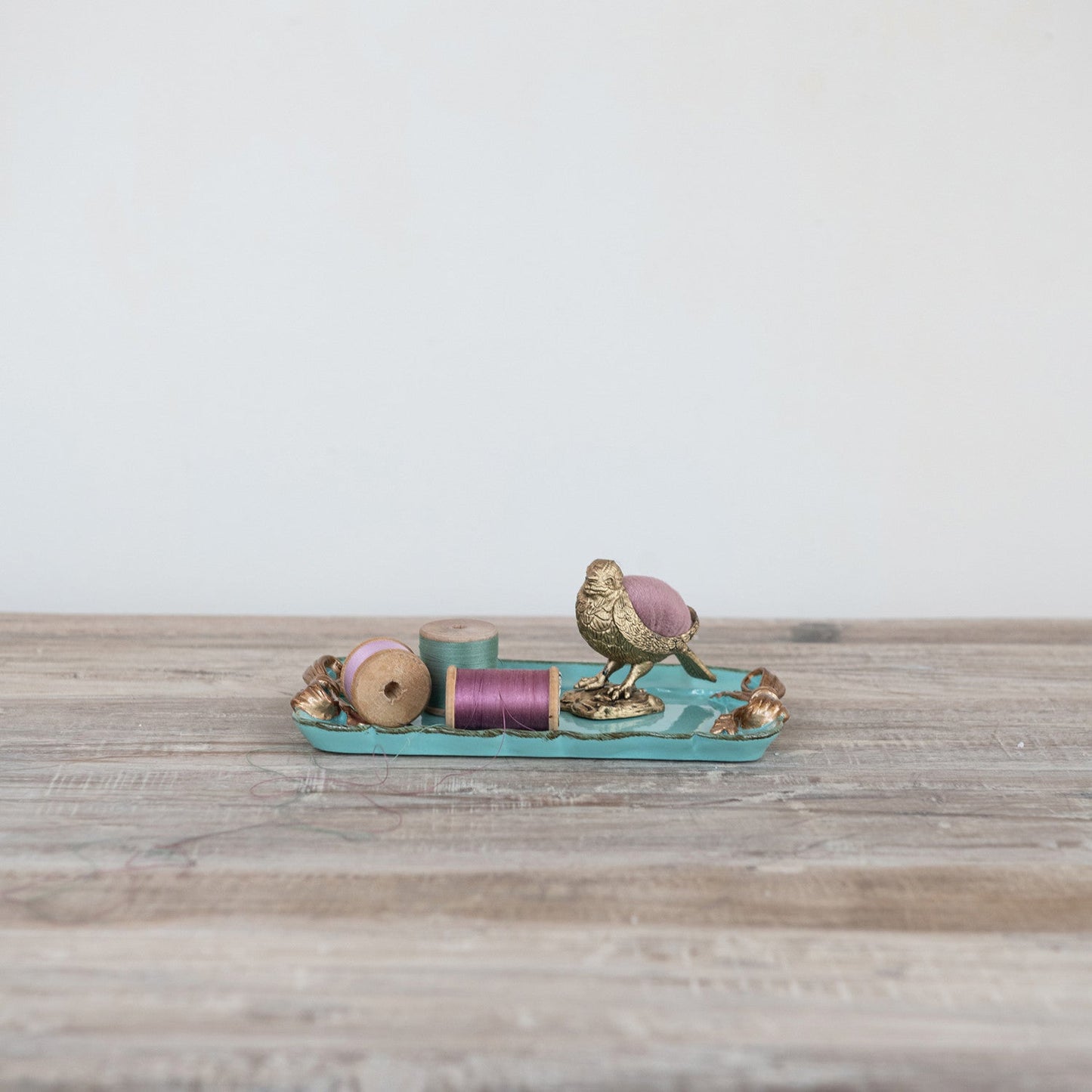 7in Aqua Decorative Metal Tray with Bows