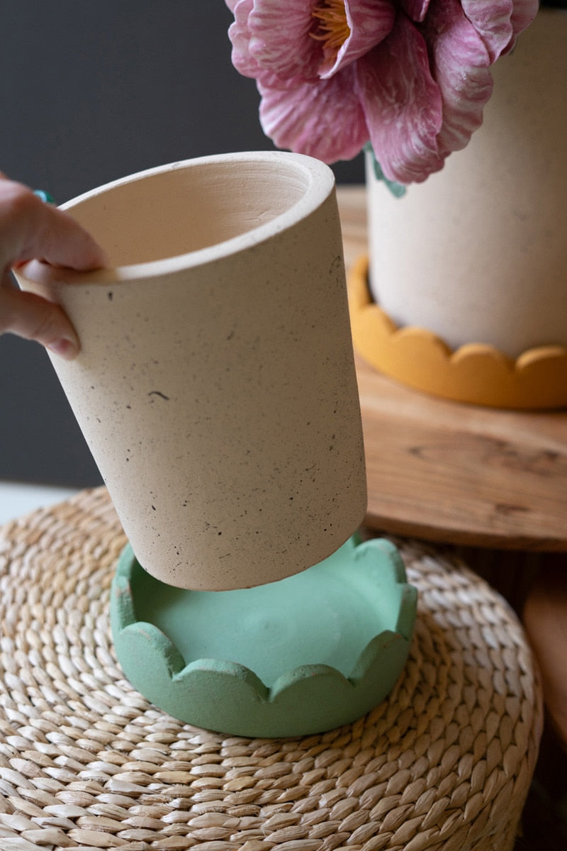 Scalloped Terracotta Planter & Saucer