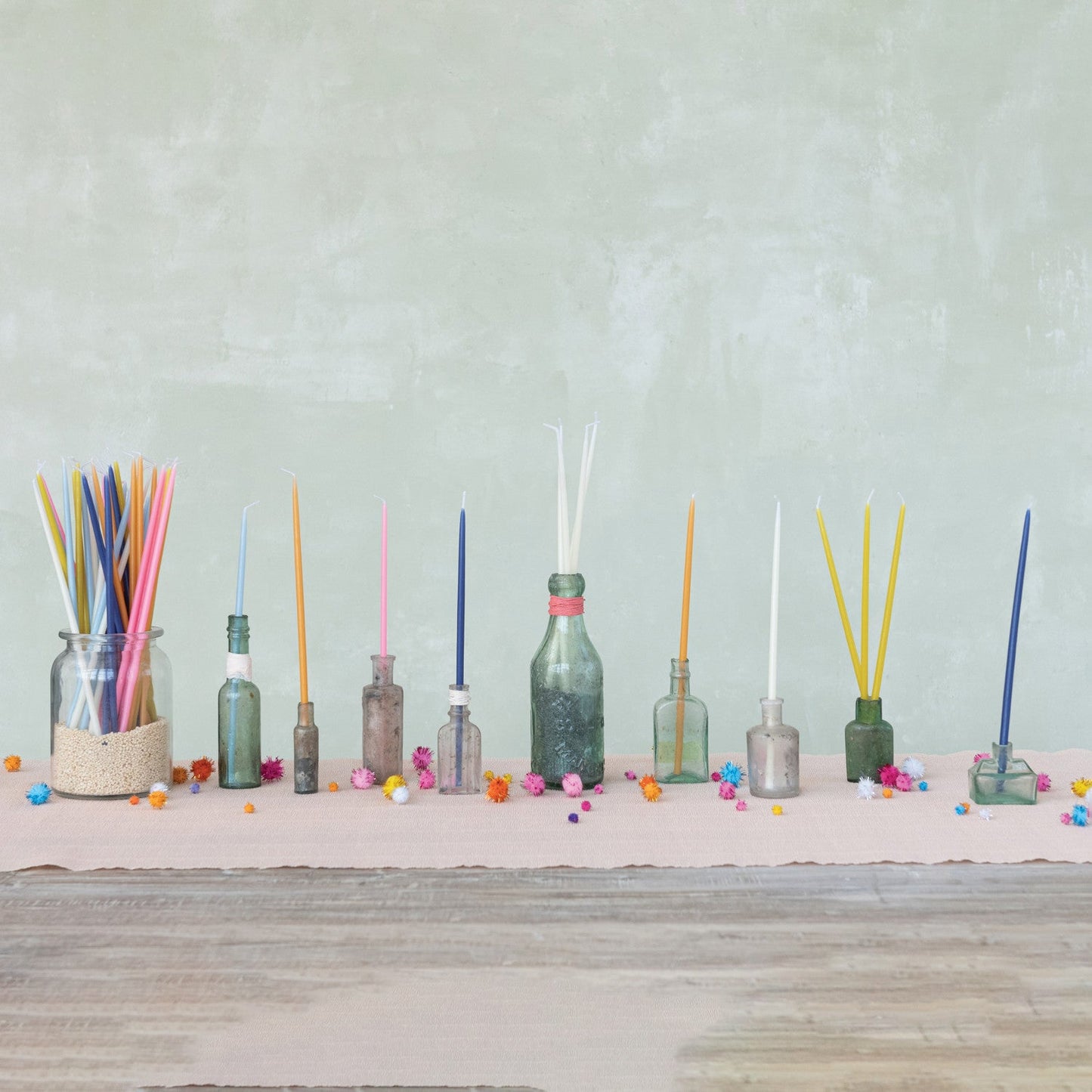 1/4in Unscented Thin Taper Candles, mixed colors set of 15
