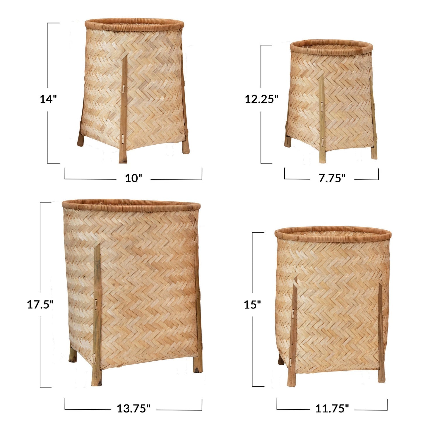 7in-13in Woven Bamboo Basket with Legs