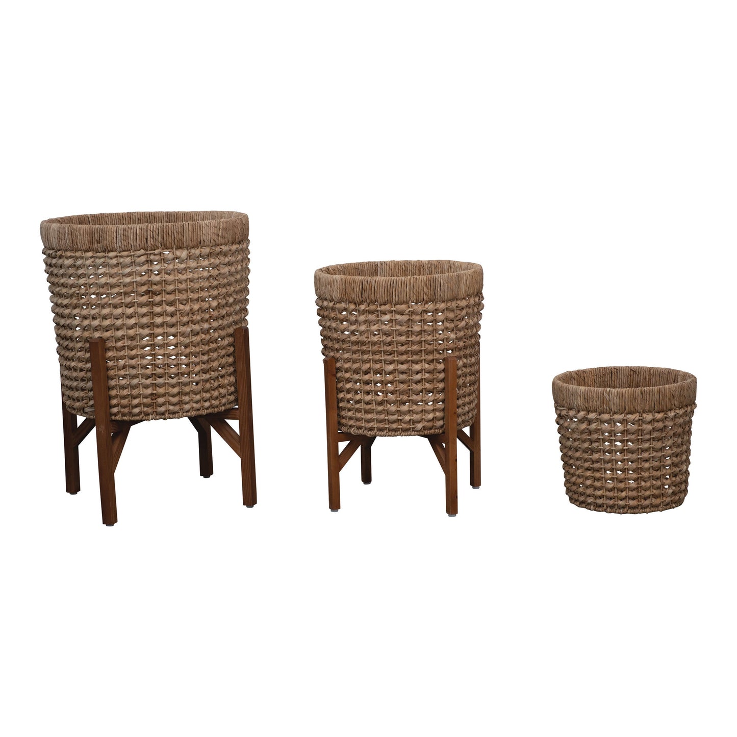16-20in Hand-Woven Planter with Wood Stand