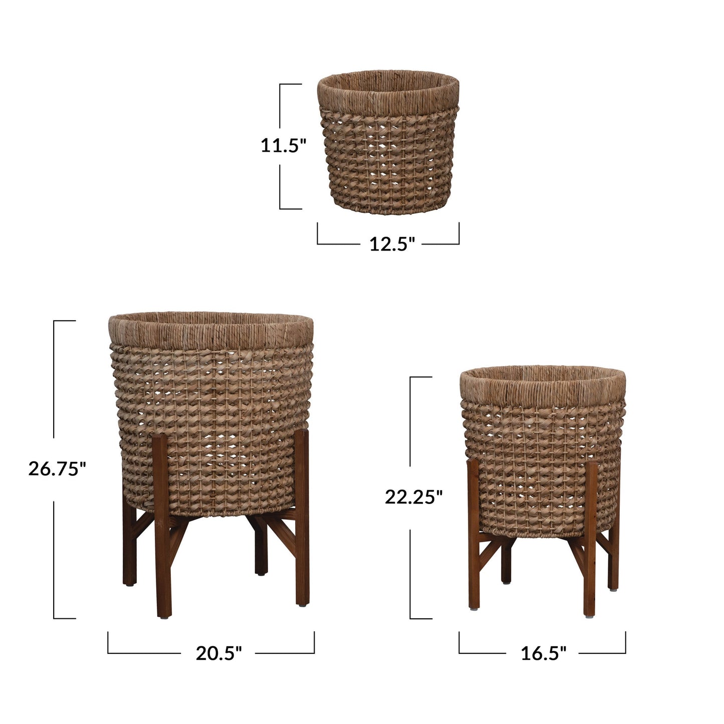16-20in Hand-Woven Planter with Wood Stand