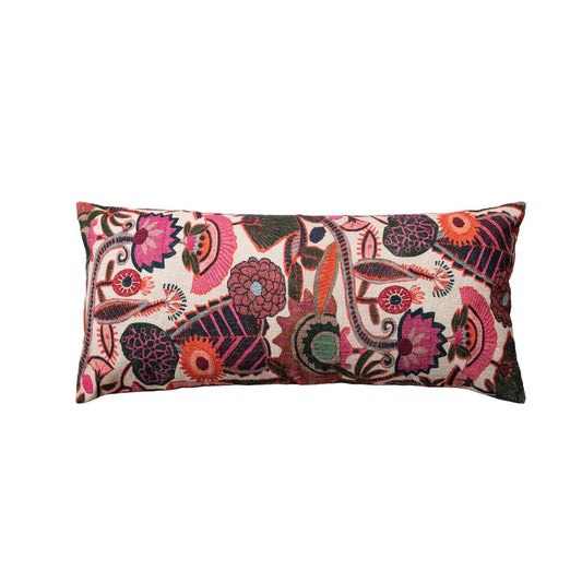 36in Pink Florals Embroidered Lumbar Pillow