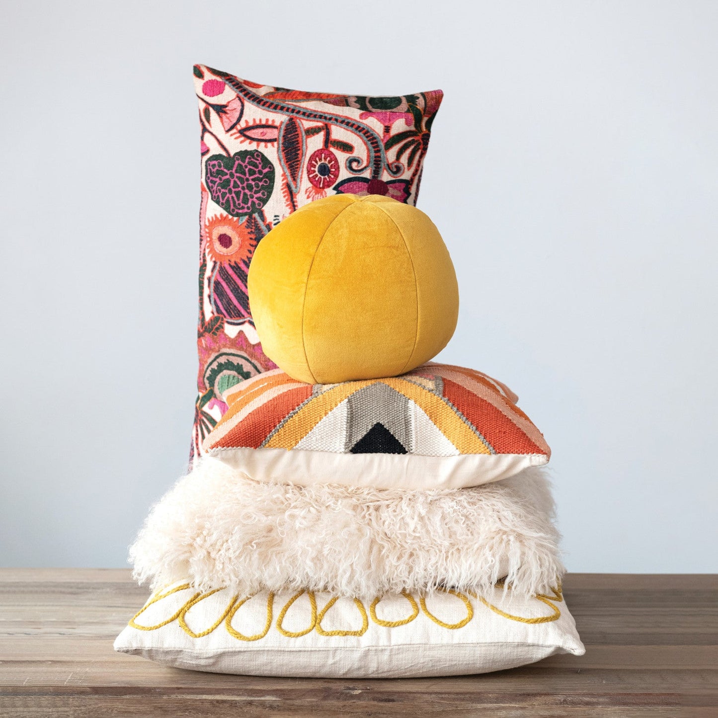 36in Pink Florals Embroidered Lumbar Pillow