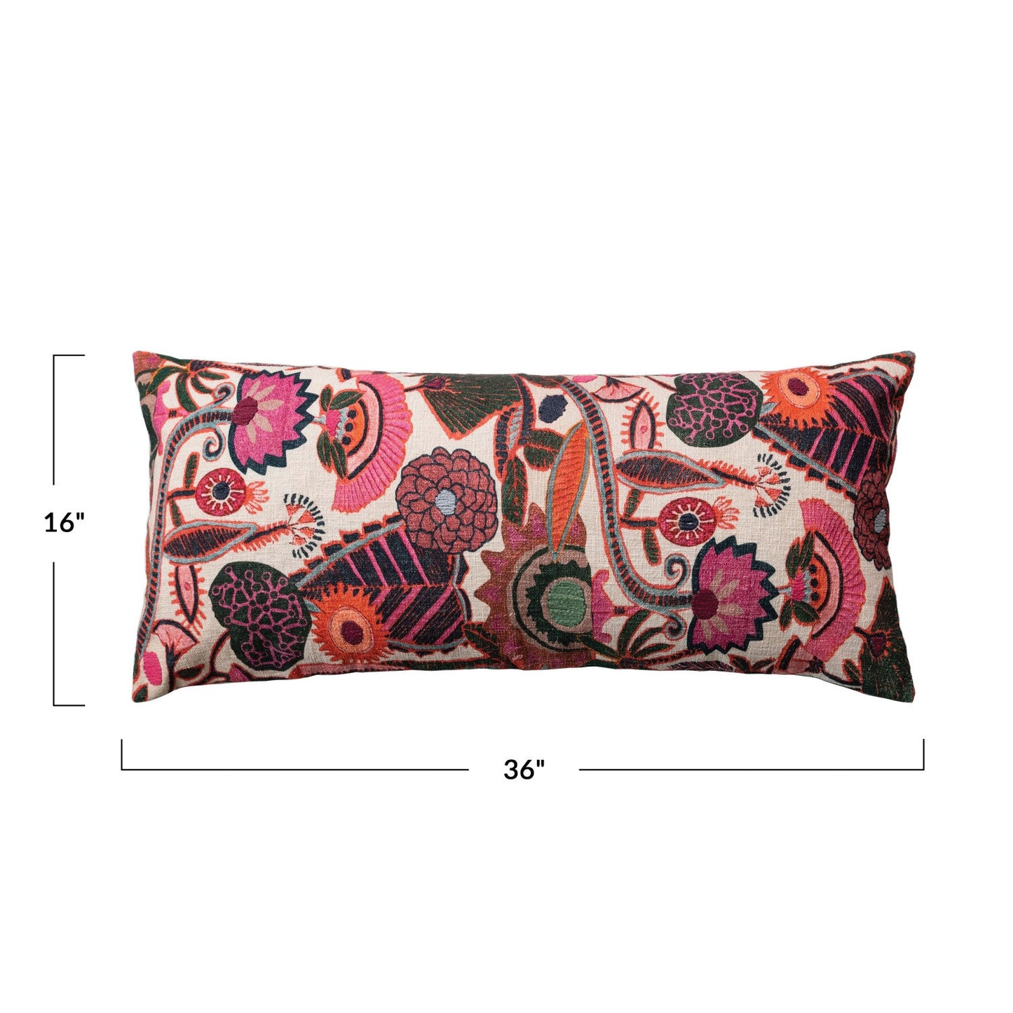 36in Pink Florals Embroidered Lumbar Pillow