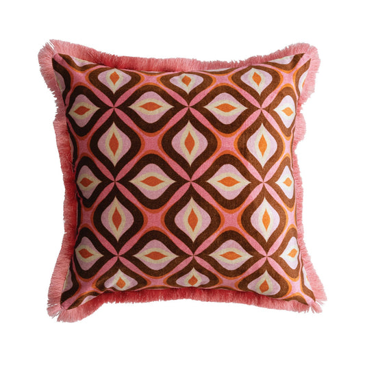 20in Velvet Ogee Pattern & Eyelash Fringe Pillow