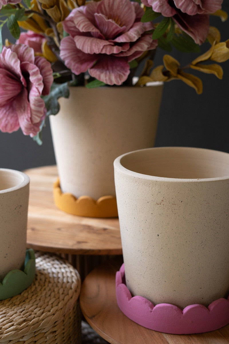 Scalloped Terracotta Planter & Saucer