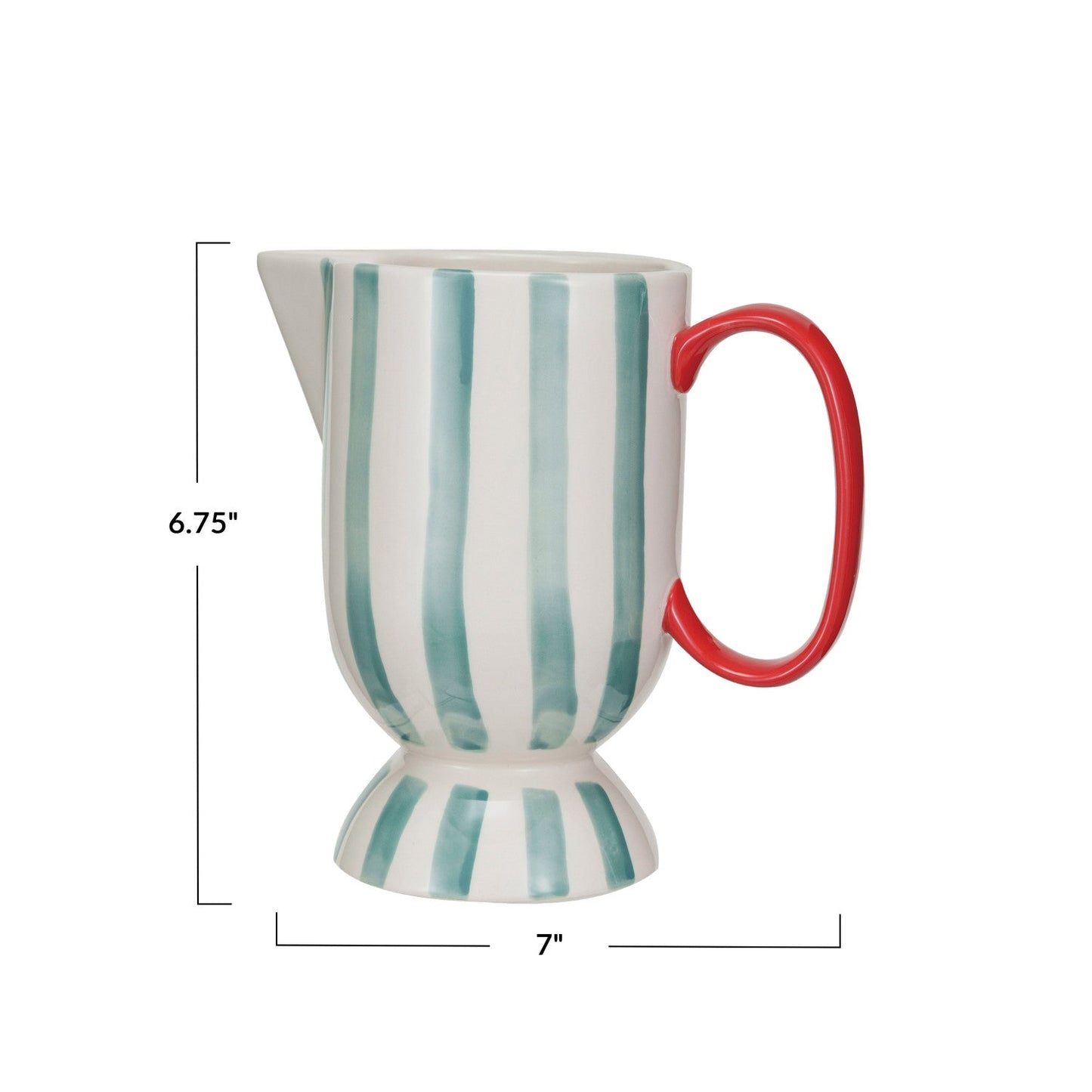 Hand-Painted Stoneware Footed Pitcher w/ Stripes- 1 Quart